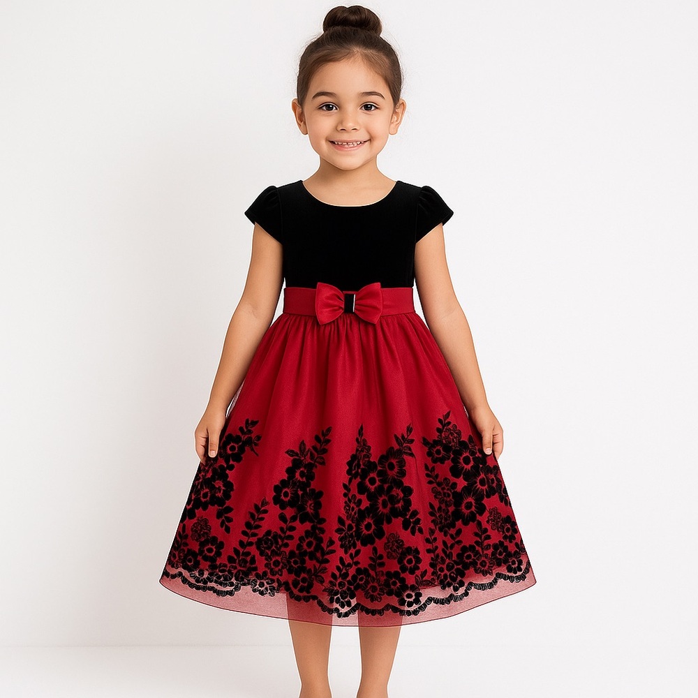 Jona Michelle Velvet Top Satin & Embroidered Tulle Dress Size 5